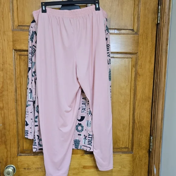 AnyBody Pink Holiday Print Pajama Set - Picture 4 of 7